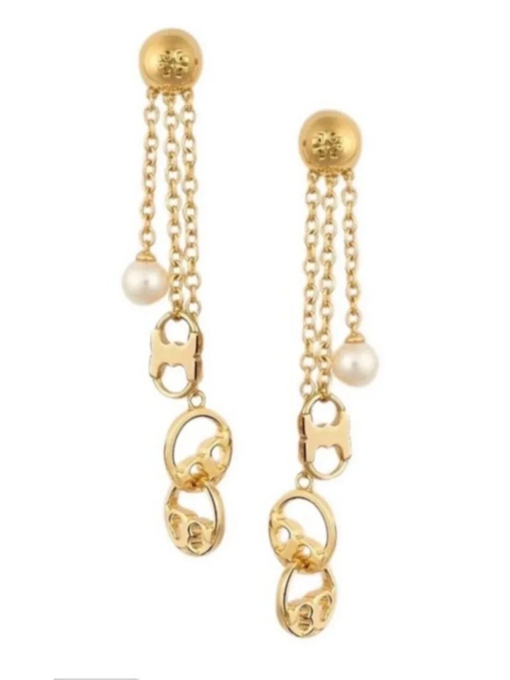 ***NEW!!! Tory Burch Gold & Pearl Chain Dangling Earrings